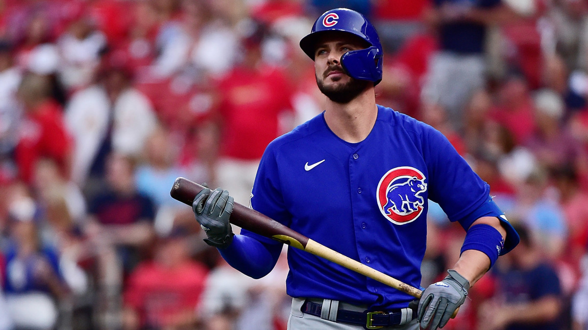 Chicago Cubs left fielder Kris Bryant (17) walks back to the dugout after striking out during the first inning against the St. Louis Cardinals at Busch Stadium.